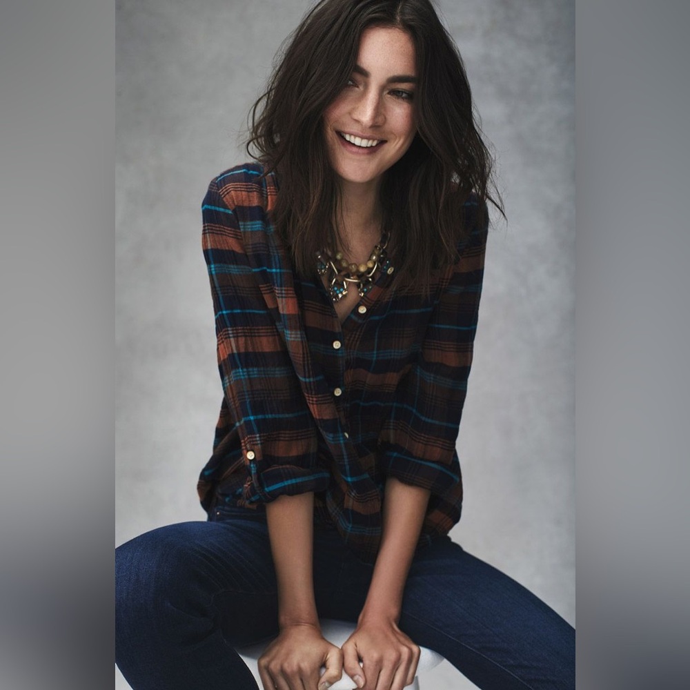 Isabella Sinclair Buttondown Plaid Twist Drape Top